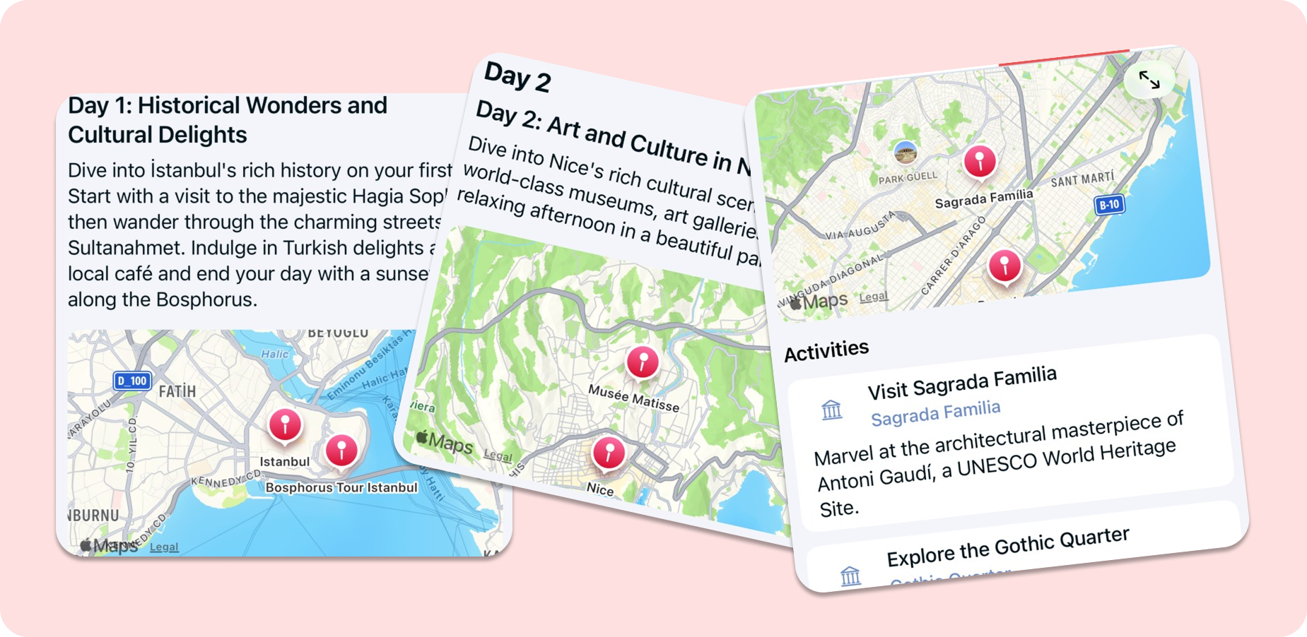 Screenshots of AI Generated Itineraries